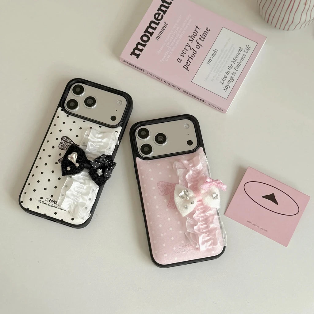 【リボンフリルシリーズ】ドット×フリルリボンデザイン iPhoneケース #240527