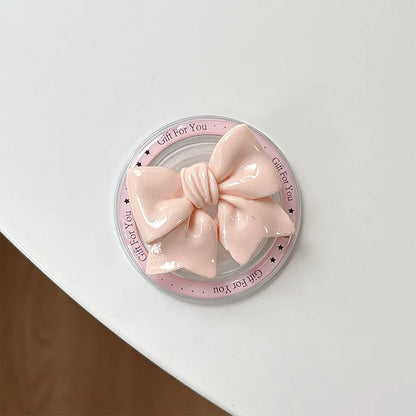 【スマホグリップ】立体リボン つやつや マカロンカラー マグネット対応 スマホスタンド #241111