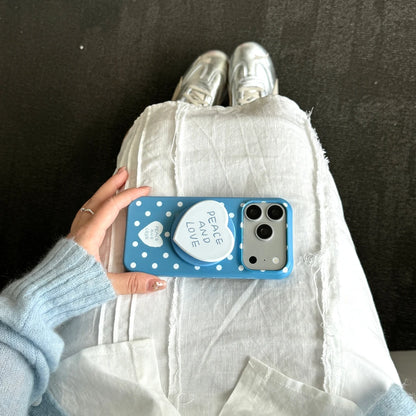 PEACEロゴ ハートグリップ ドット 水玉 iPhoneケース｜ポップデザイン #231216