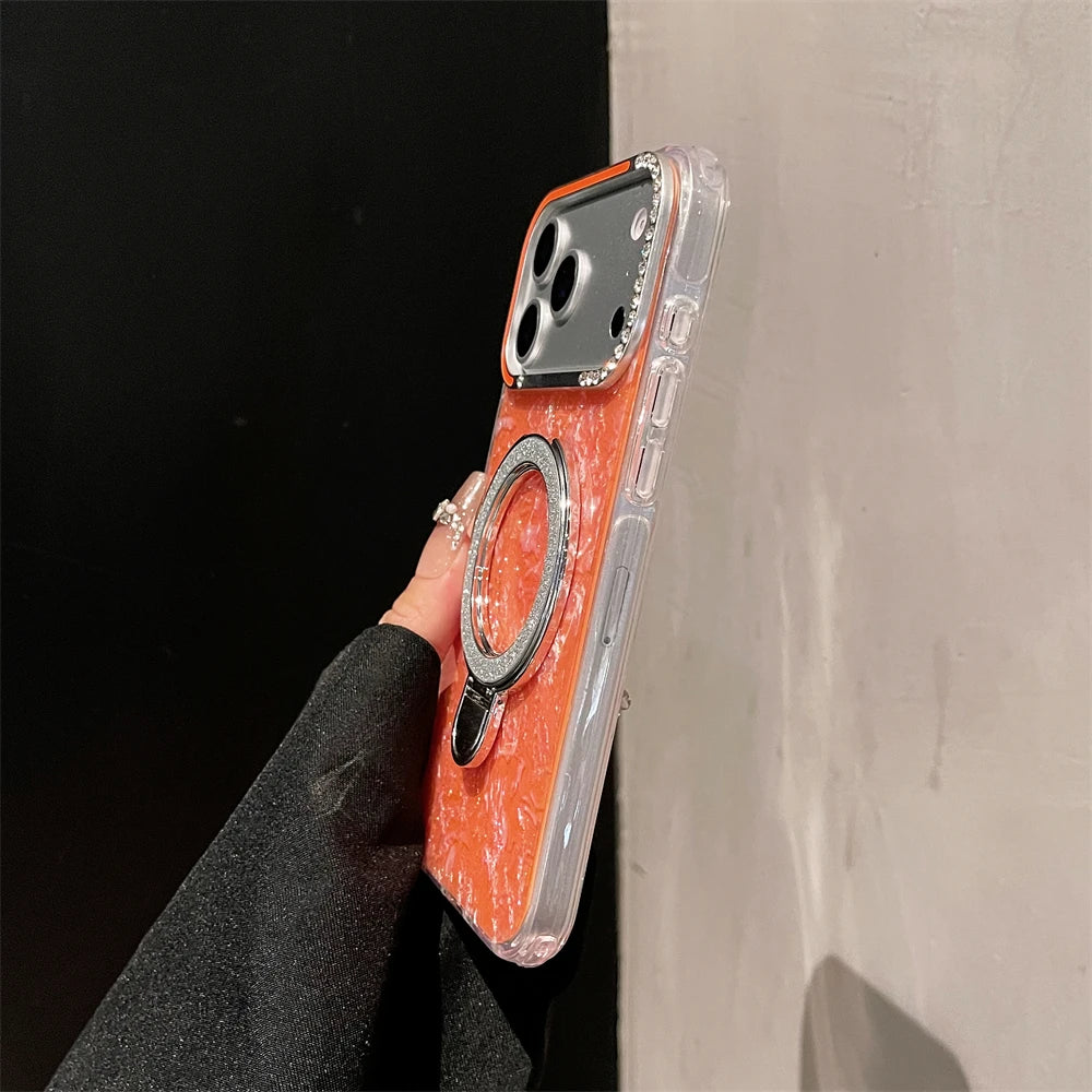 【大理石風】クラッシュデザイン × ジュエルリング リングスタンド付き スマホケース｜iPhone対応  #250119