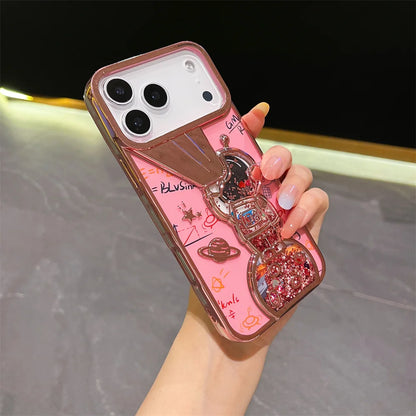 キラキラ流れるグリッター ラメ スペースアストロ 宇宙飛行士 iPhoneケース  #240418