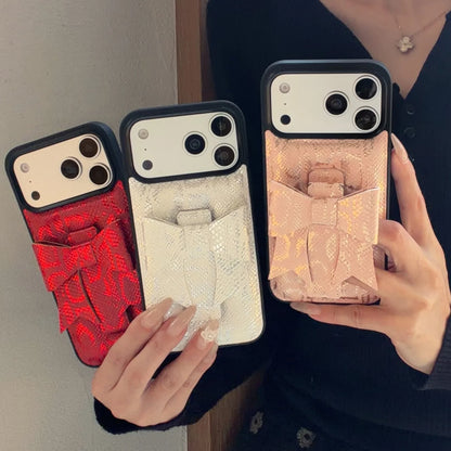 【立体リボン】スネーク ヘビ柄 レザー調 スマホケース｜iPhone対応 #260202