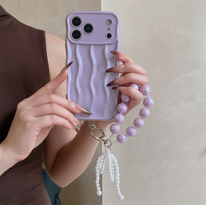 【ウェーブフレーム】パールチャーム付き スマホケース｜iPhone対応 #241217