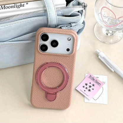 【レザーリング】上品レザー調×メタルリング付きスマホケース｜iPhone対応 #250428