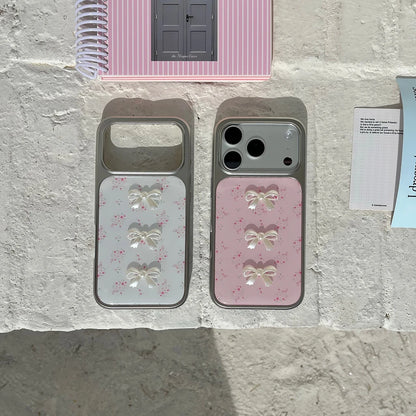 【フラワーリボンシャイン】メタリックフレーム × 小花リボン スマホケース｜iPhone対応 #240814