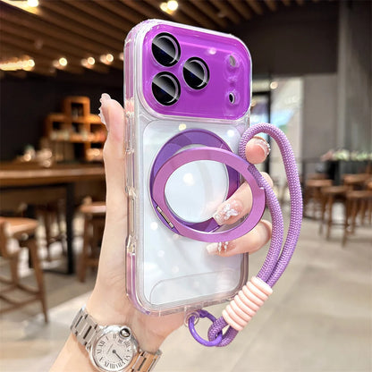 【折りたたみリングスタンド付き】クリア × カラーバンパー ストラップ付き スマホケース｜iPhone対応 #241218