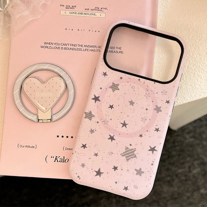 【マグネット式折りたたみハートスタンド付き】スプラッシュインク スター 星屑デザイン ハートリング付きスマホケース｜iPhone対応 #240629