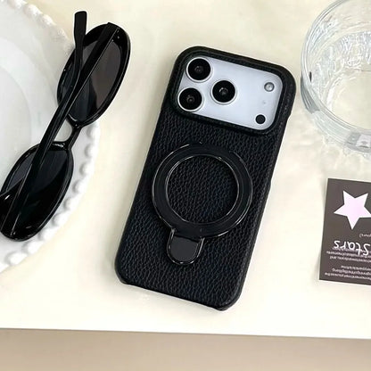 【レザーリング】上品レザー調×メタルリング付きスマホケース｜iPhone対応 #250428