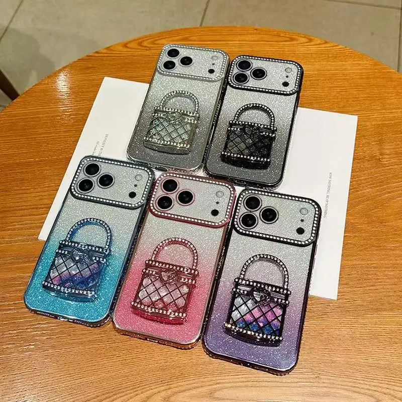 【バッググリッター】3Dバッグ モチーフ付き グラデーション ラメ スマホケース｜iPhone対応 #250301