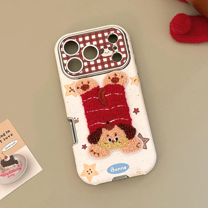 【ふわもこアニマル】立体刺繍 × ポップイラスト ワンチャン ネコちゃん スマホケース｜iPhone対応 #240830