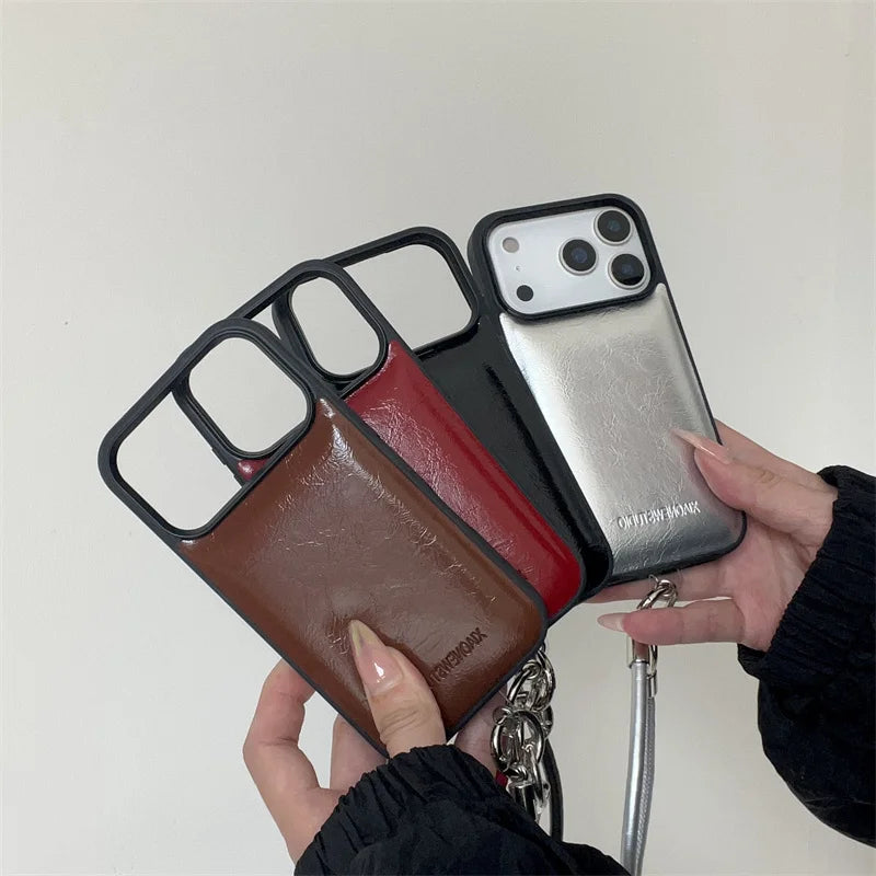 【メタリックストラップレザー】高見えレザー風デザイン ストラップ付き スマホケース｜iPhone対応 #250110