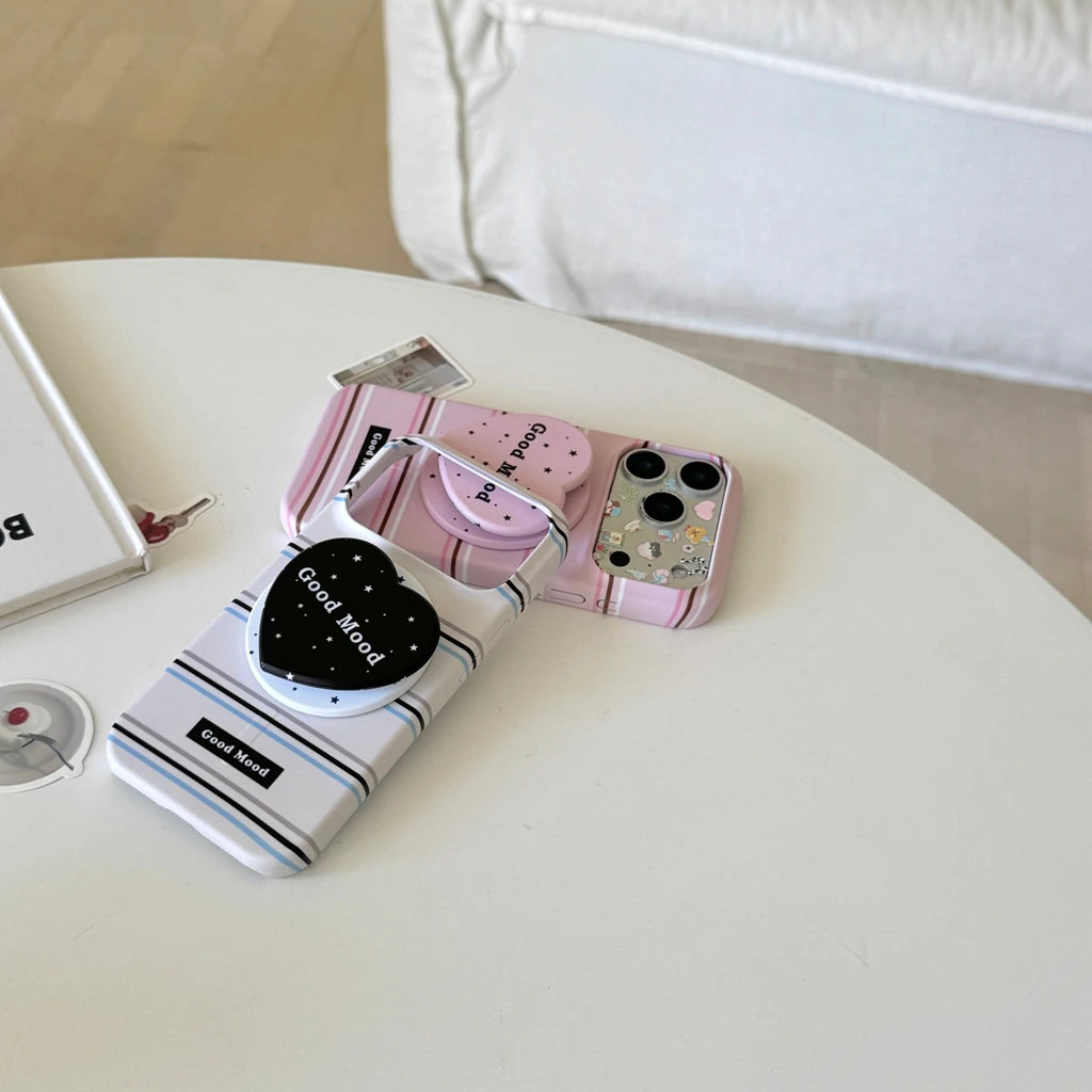 ハートグリップ Magnet内蔵 ボーダー iPhoneケース #240504