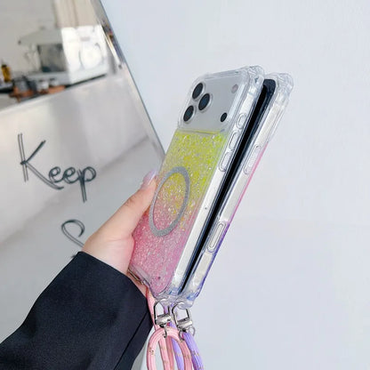キラキラ グラデ ラメ グリッター ショルダーストラップ付き Magnet内蔵 iPhoneケース #260630