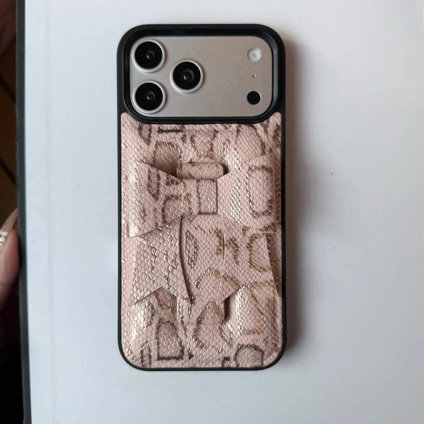 【立体リボン】スネーク ヘビ柄 レザー調 スマホケース｜iPhone対応 #260202