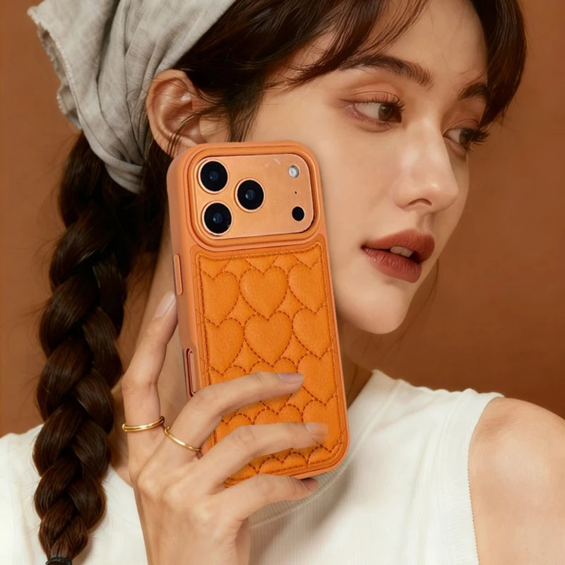 【ハートキルティング 】立体ステッチ レザー調 スマホケース｜iPhone対応 #241022