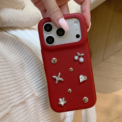 フラワー チェリーモチーフ iPhoneケース｜ビジュー装飾・布調デザイン #240530