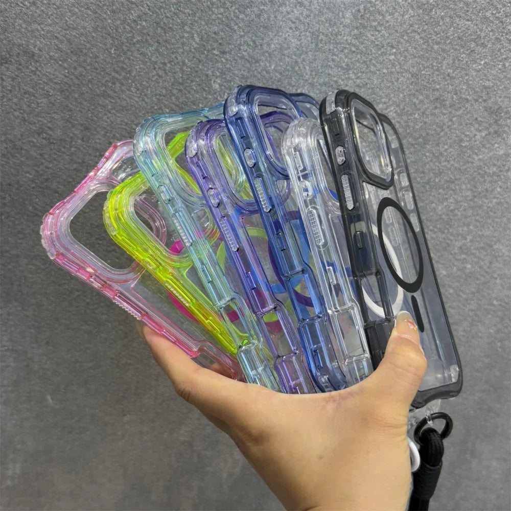 ネオンストラップ付き iPhoneケース｜クリアケース・Magnet内蔵・ショルダーストラップ付き #230803