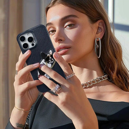 【本革シリーズ】 レザー サングラス フレンチブルドッグ 刺繍 iPhoneケース #260211