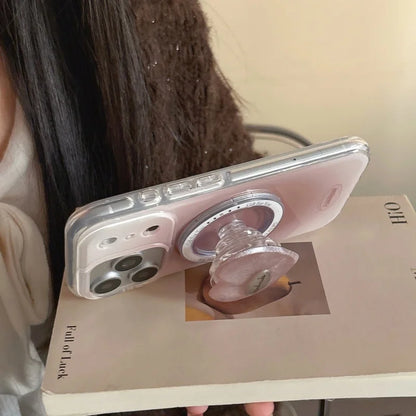 ぷっくりハートグリップ付き ふんわりチーク 滲み グラデデザイン iPhoneケース #240510