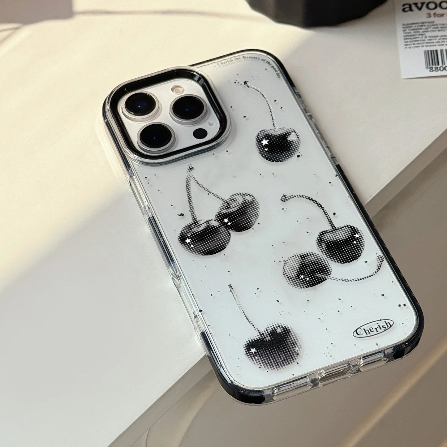 【Magnet対応】ブラックチェリー × 透明フレームケース｜iPhone対応 #240827