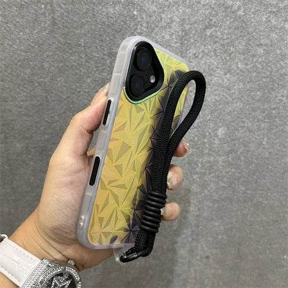 【キラキラシリーズ】幾何学模様 ホログラムデザイン ストラップ付きスマホケース｜iPhone対応 #251012