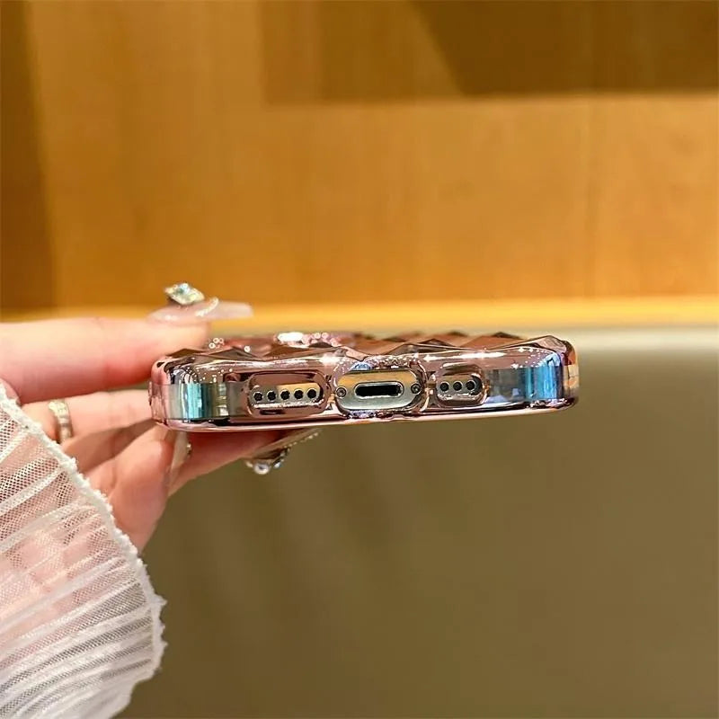【ジェムカットアート】立体ジオメトリック × マーブルパネルデザイン スマホケース｜iPhone対応 #250603