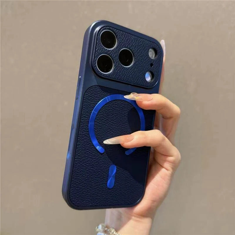 レザー調 コントラストフレーム Magnet内蔵 iPhoneケース｜上品・大人シンプル #260058