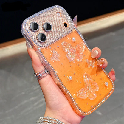 ウェーブフレーム キラキラ 蝶々 バタフライ ラメ かわいい｜iPhoneケース #260508