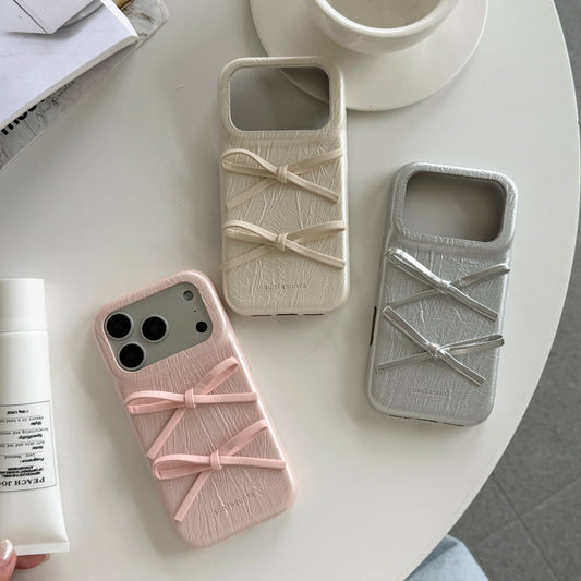 ダブルリボン レザー調 シンプルガーリー iPhoneケース #260621