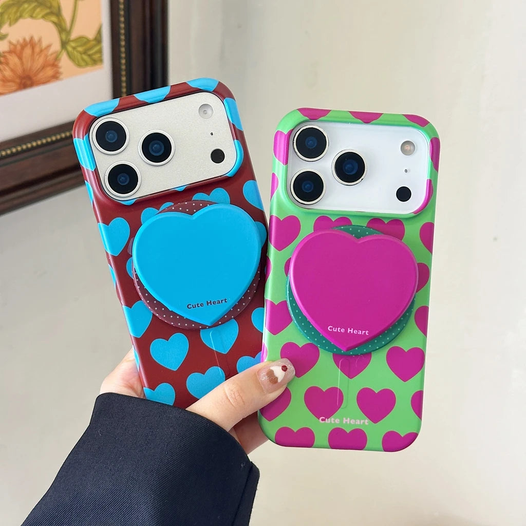 ポップ バイカラーハート グリップ付き iPhoneケース #260531