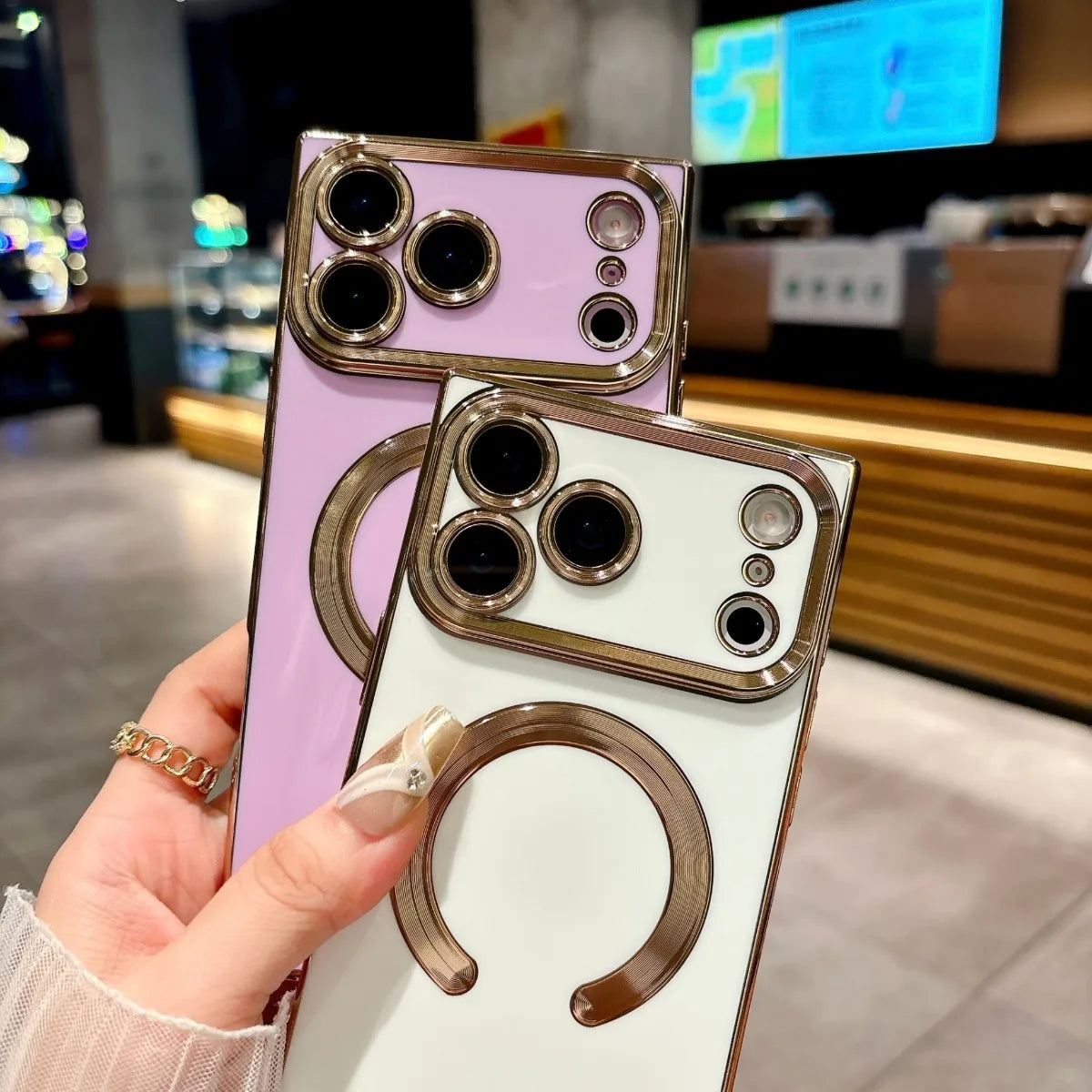 【スクエアシリーズ】Magsafe対応 メタリック縁取り スマホケース 高級感 薄型 背面保護 スマホケース カバー | iPhone対応 #250412