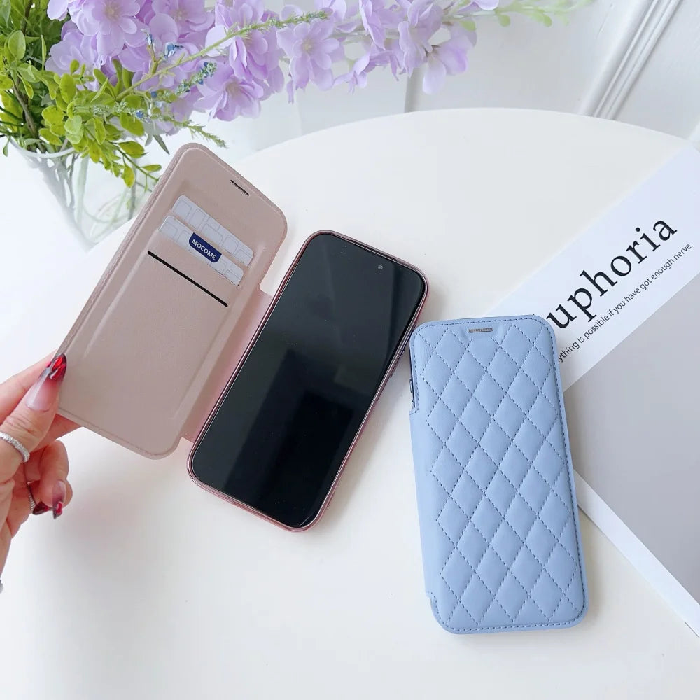 キルティング レザー調 手帳型 iPhoneケース｜クリアケース・マグネット内蔵 #240305