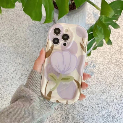 【チューリップ＆くま】ラベンダー配色のゆるかわクリアケース｜iPhone対応 #250524