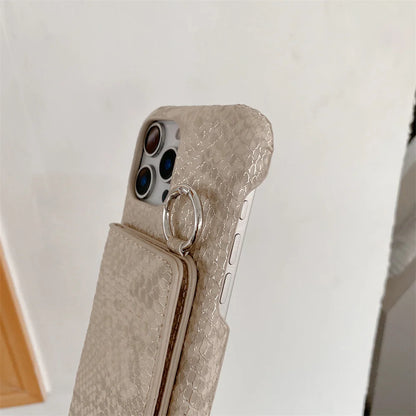 【スネークシリーズ】ヘビ柄 高見え ショルダーストラップケース ＋ カード収納 ミラー ミニポーチ #240916