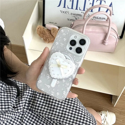 【フリルリボンハート】ガーリー×上品な淡色クリアケース｜iPhone対応 #250523