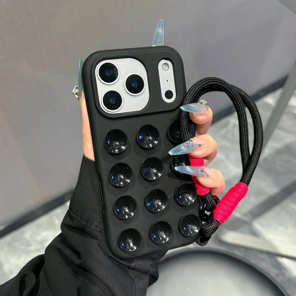 【ポップサクション】立体プッシュ×ビビッドカラー ストラップ付きスマホケース｜iPhone対応 #240616