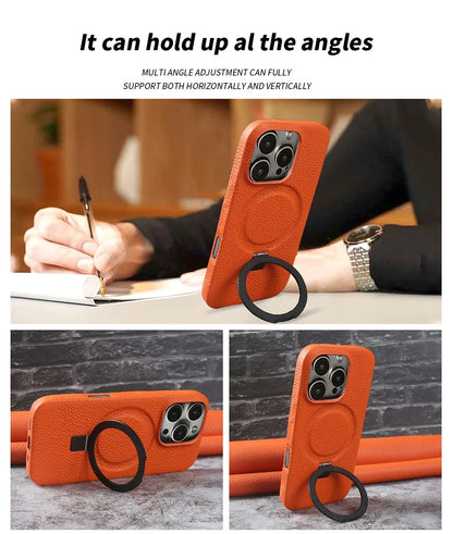 【本革シリーズ】折りたたみ スタンドリング付き レザースマホケース｜iPhone対応 #241013