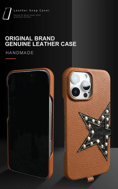 【本革レザー】スタースタッズ レザー ロングストラップ ショルダーケース｜iPhone対応 #250221