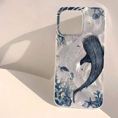クジラ 3D風デザイン クリア iPhoneケース｜マリン・幻想的 #260088