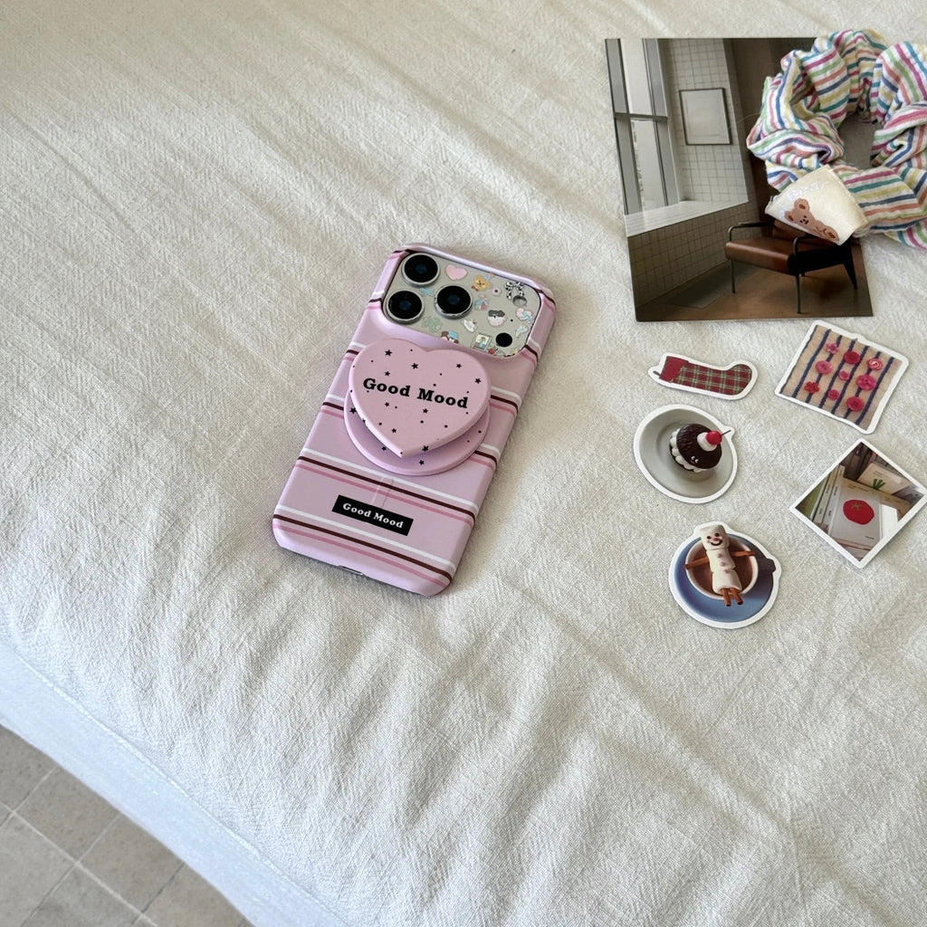 ハートグリップ Magnet内蔵 ボーダー iPhoneケース #240504