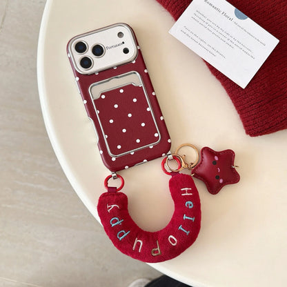 水玉 ドット柄 iPhoneケース｜もこもこスター ハンドルチャーム付き #240526