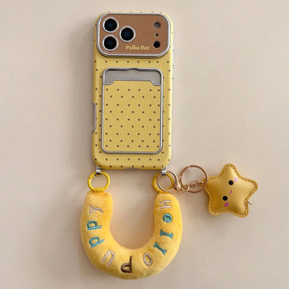 水玉 ドット柄 iPhoneケース｜もこもこスター ハンドルチャーム付き #240526