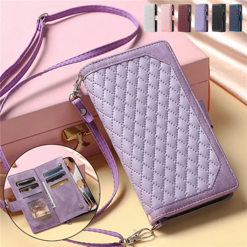 【ブックスタイル】キルティング レザー 手帳型 ウォレット iPhoneケース｜ショルダーストラップ付き #240127