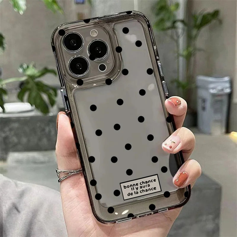 【ドット＆ハート】スモーキーモノトーンクリアケース｜iPhone対応 #250709