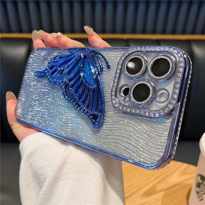 立体メタリック バタフライ iPhoneケース｜グリッター ラメ #240225