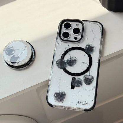 【Magnet対応】ブラックチェリー × 透明フレームケース｜iPhone対応 #240827