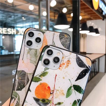 【ボタニカルアート】水彩フルーツ＆リーフ柄 スマホケース｜iPhone対応 #250619