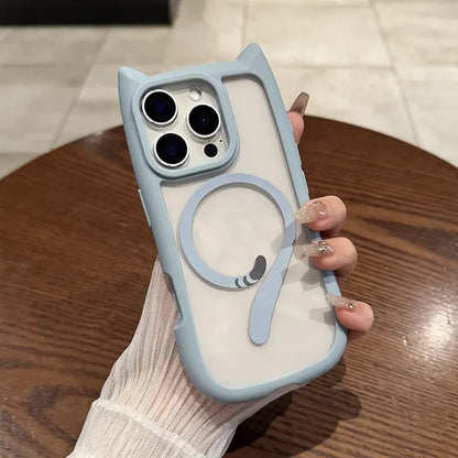【猫耳シリーズ】Magnet内蔵 しっぽデザイン カラーフレーム iPhoneケース #240215