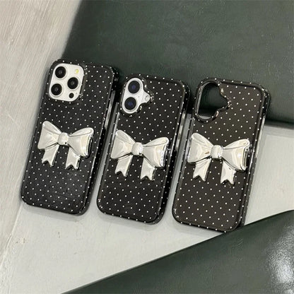 【ドットリボン】立体 メタリック リボン付き ガーリースマホケース｜iPhone対応 #250417