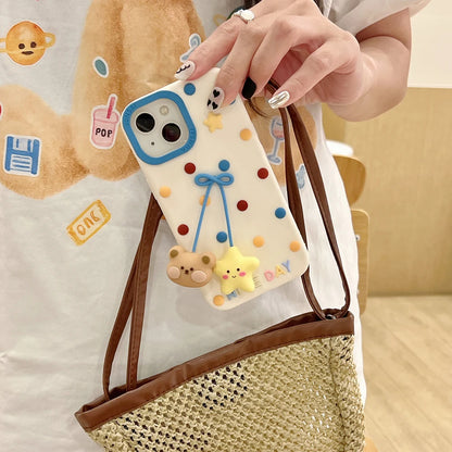 【アニマルシリーズ】くま＆スター 立体デザイン かわいいポップカラー スマホケース｜iPhone対応 #251015